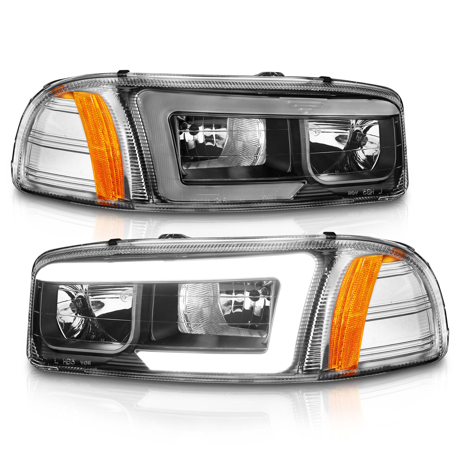 ANZO - Crystal Headlight Set w/ Light Bar Style; Black Housing; Clear Lens; Pair - 111522 - MST Motorsports