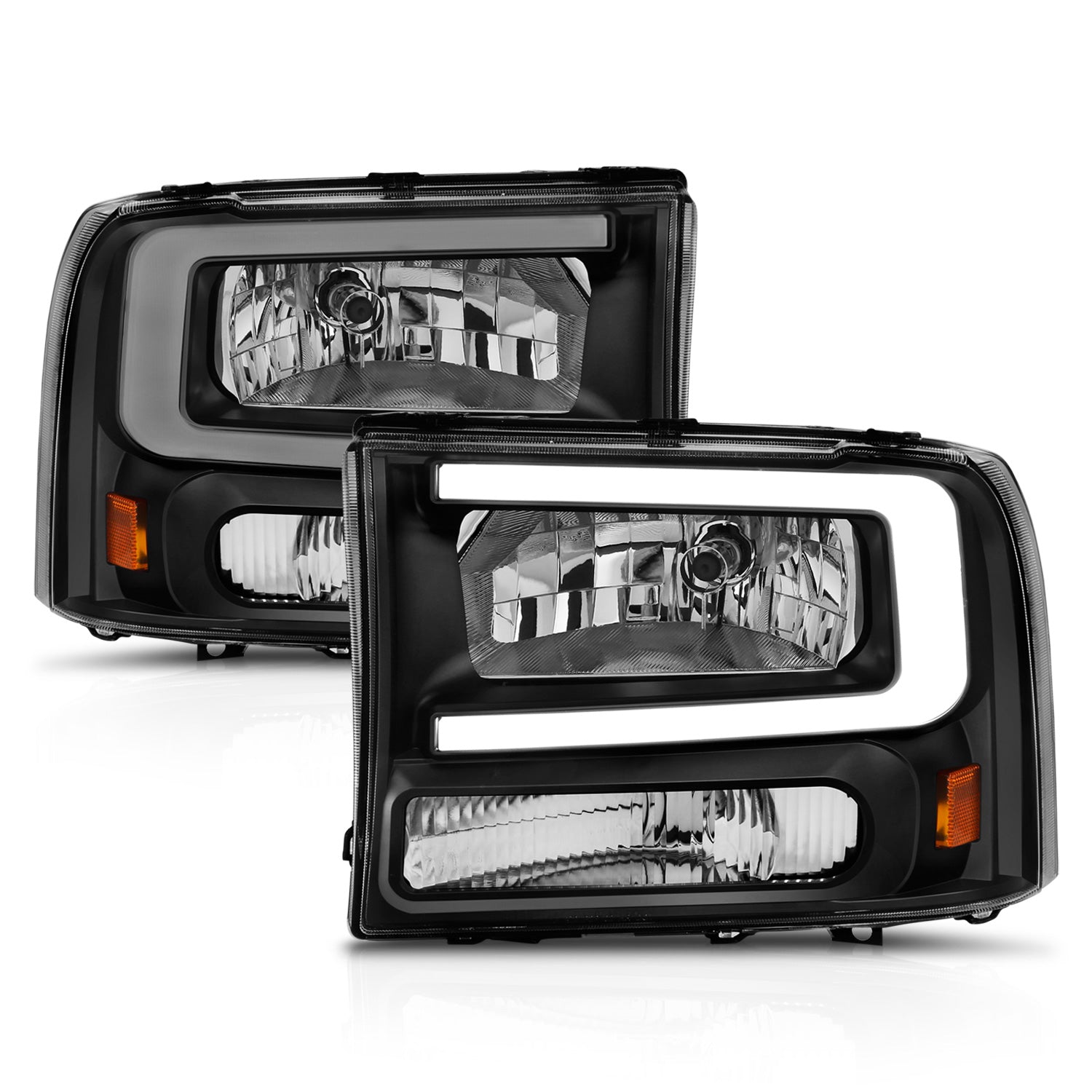 ANZO - Crystal Headlight Set w/ Light Bar Style; Black Housing; Clear Lens; Pair; - 111549 - MST Motorsports