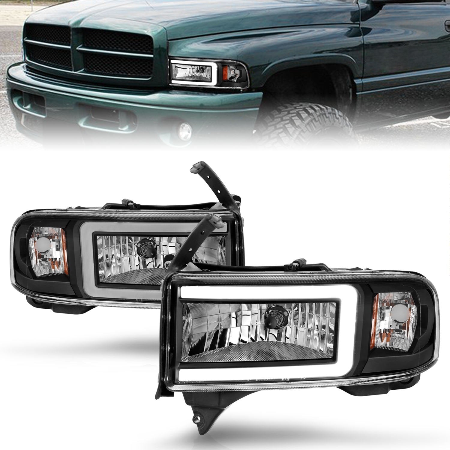 ANZO - Crystal Headlight Set w/ Light Bar Style; Black Housing; Clear Lens; Pair; - 111554 - MST Motorsports