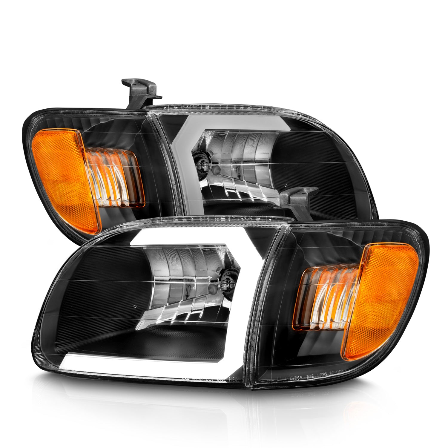 ANZO - Crystal Headlight Set w/ Light Bar Style; Black Housing; Clear Lens; Pair - 111579 - MST Motorsports