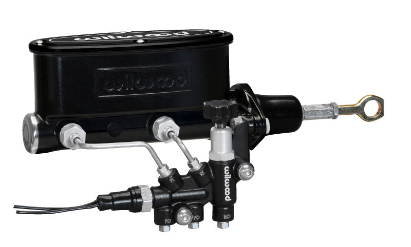 Wilwood - Wilwood HV Tandem M/C Kit w L/H Bracket & Prop Valve - 7/8in Bore Black-W/Push. - Early Mustang - 261-13272-BK - MST Motorsports