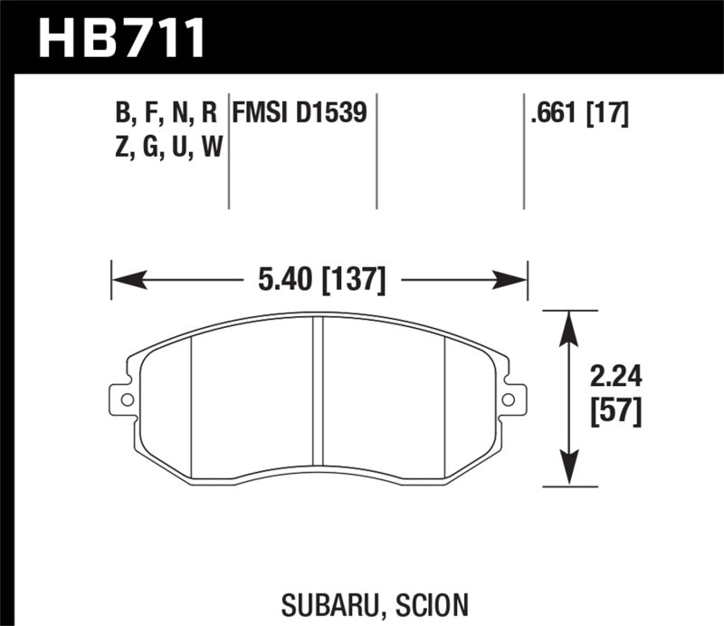 Hawk Performance - Hawk 13 Subaru BRZ/13 Legacy 2.5i / 13 Scion FR-S DTC-60 Front Race Brake Pads - HB711G.661 - MST Motorsports