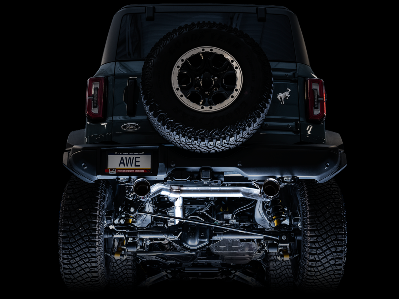 AWE Tuning - AWE Tuning 2021+ Ford Bronco 0FG Dual Rear Exit Exhaust w/Diamond Black Tips & Bash Guard - 3015-33456 - MST Motorsports