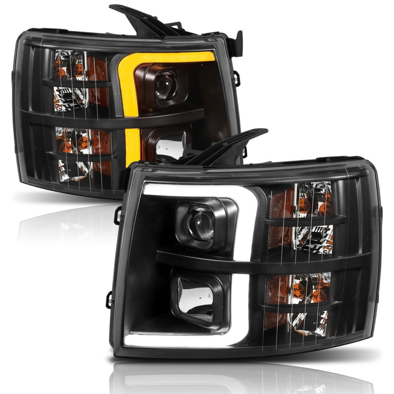 ANZO - Projector Headlights w/ Plank Style Switchback Black w/ Amber - 111410 - MST Motorsports