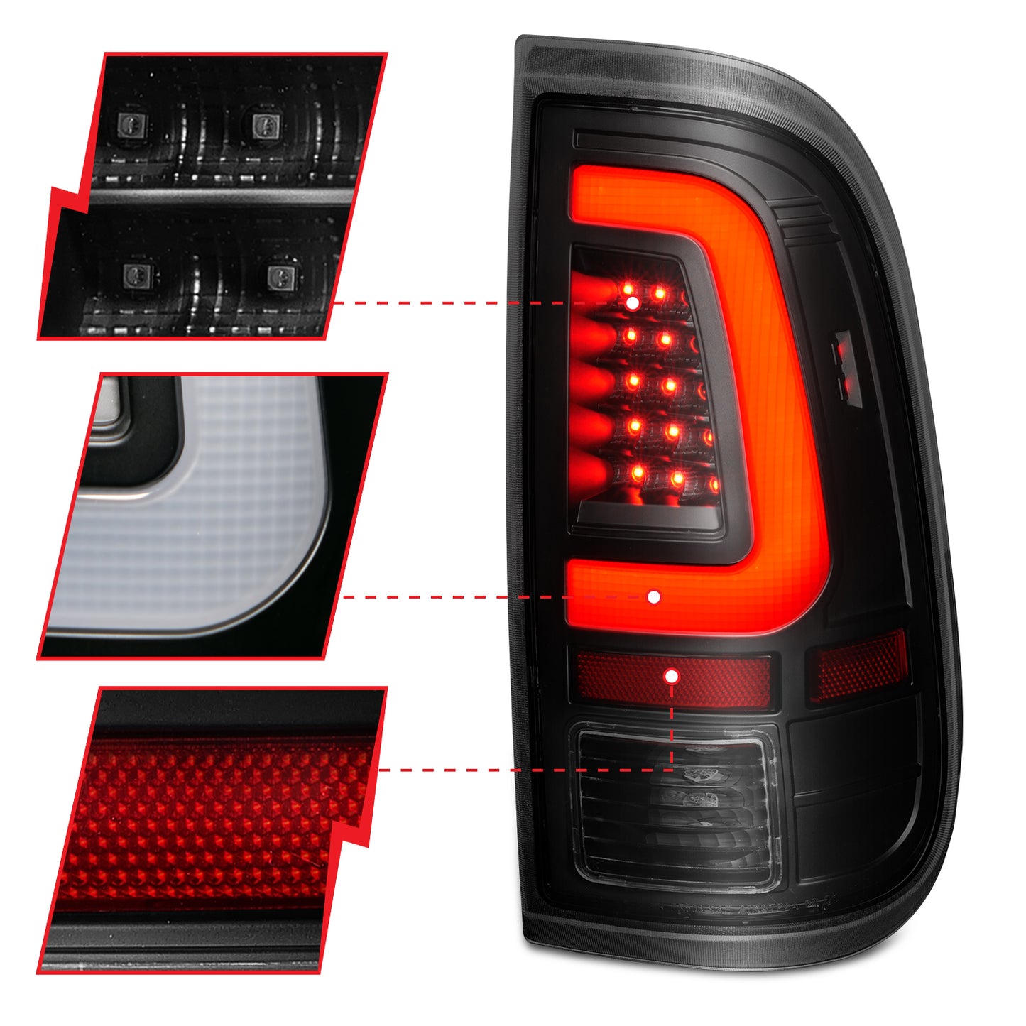 ANZO - Tail Light Assembly; LED; w/ Light Bar Style; Black Housing; Smoke Lens; Pair - 311379 - MST Motorsports