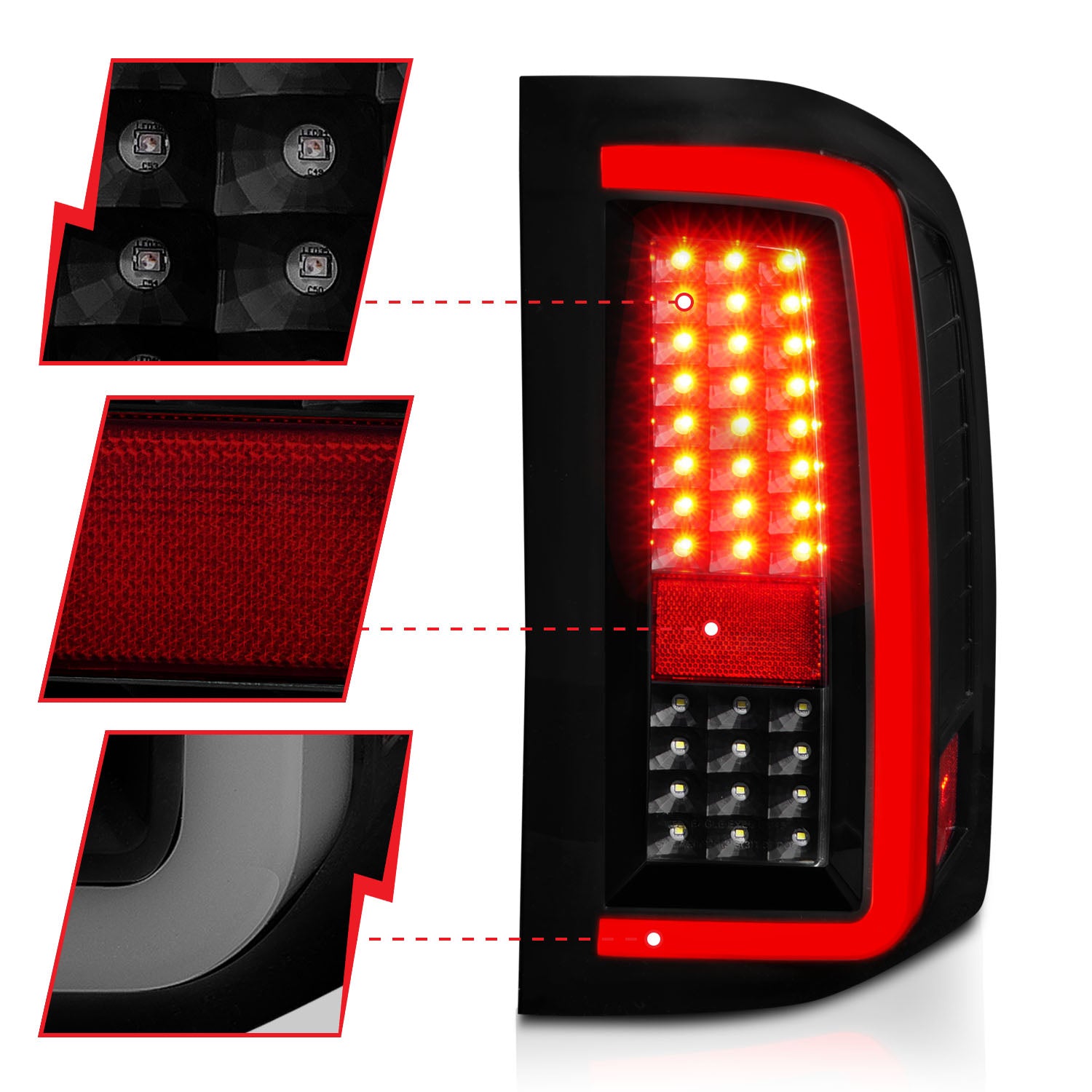 ANZO - Tail Light Assembly; LED; w/ Light Bar Style; Black Housing; Smoke Lens; Pair - 311381 - MST Motorsports