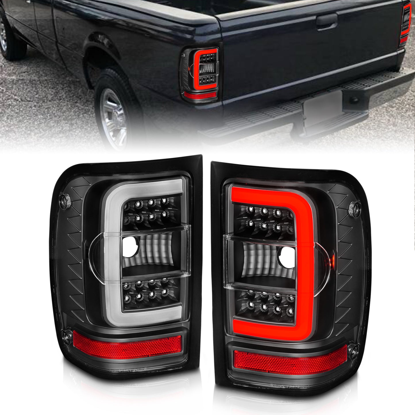 ANZO - Tail Light Assembly; LED; w/ Light Bar Style; Black Housing; Clear Lens; Pair - 311390 - MST Motorsports