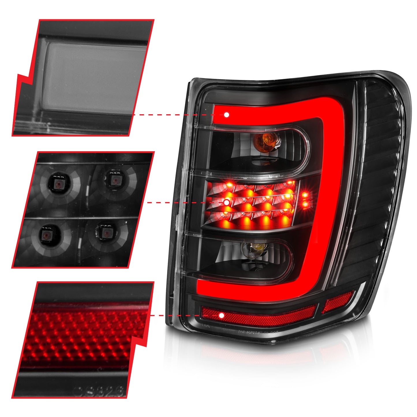 ANZO - Tail Light Assembly; LED; w/ Light Bar Style; Black Housing; Clear Lens; Pair - 311394 - MST Motorsports