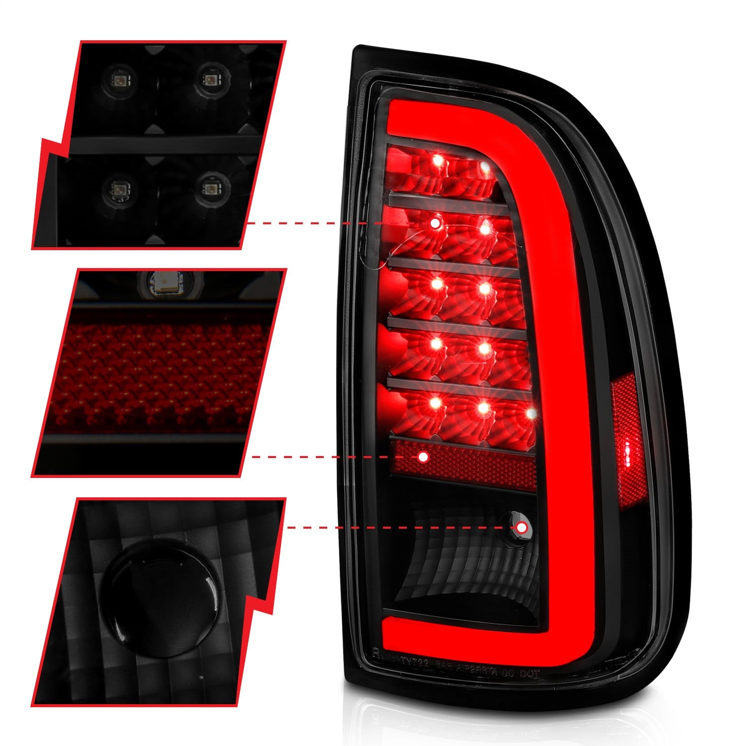 ANZO - Tail Light Assembly; LED; w/ Light Bar Style; Black Housing; Smoke Lens; Pair - 311412 - MST Motorsports