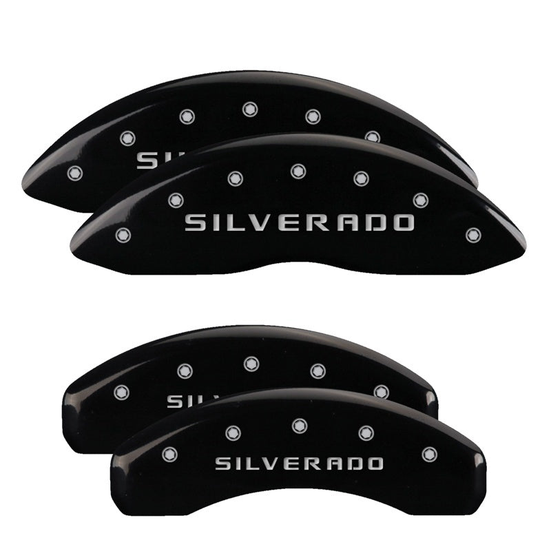 MGP - MGP 4 Caliper Covers Engraved Front & Rear Silverado Black finish silver ch - 14005SSILBK - MST Motorsports