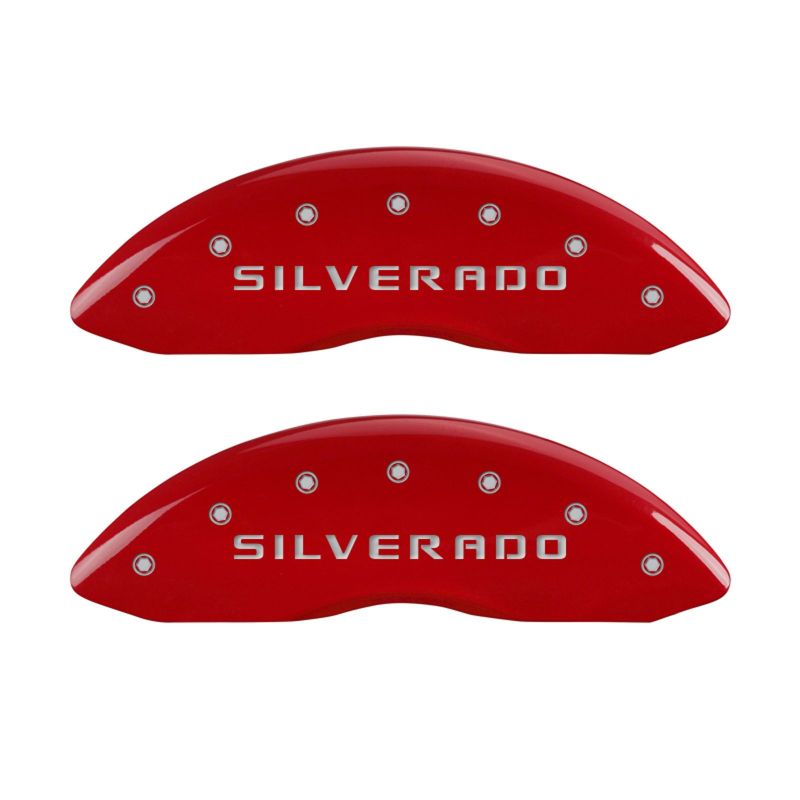 MGP - MGP 4 Caliper Covers Engraved Front & Rear Silverado Red finish silver ch - 14005SSILRD - MST Motorsports