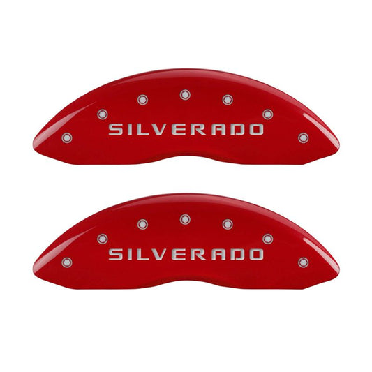 MGP - MGP 4 Caliper Covers Engraved Front & Rear Silverado Red finish silver ch - 14005SSILRD - MST Motorsports