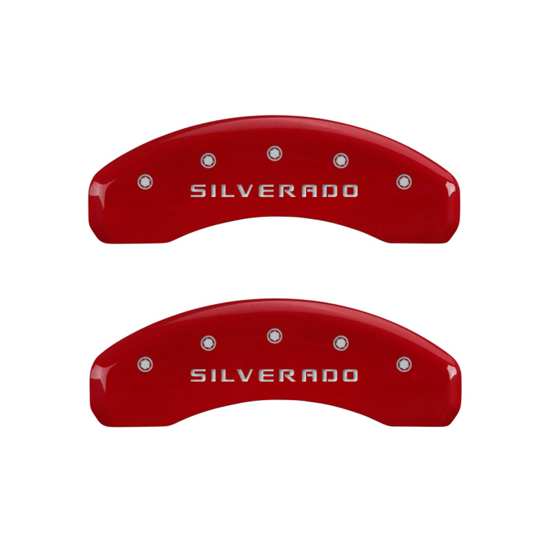 MGP - MGP 4 Caliper Covers Engraved Front & Rear Silverado Red finish silver ch - 14005SSILRD - MST Motorsports