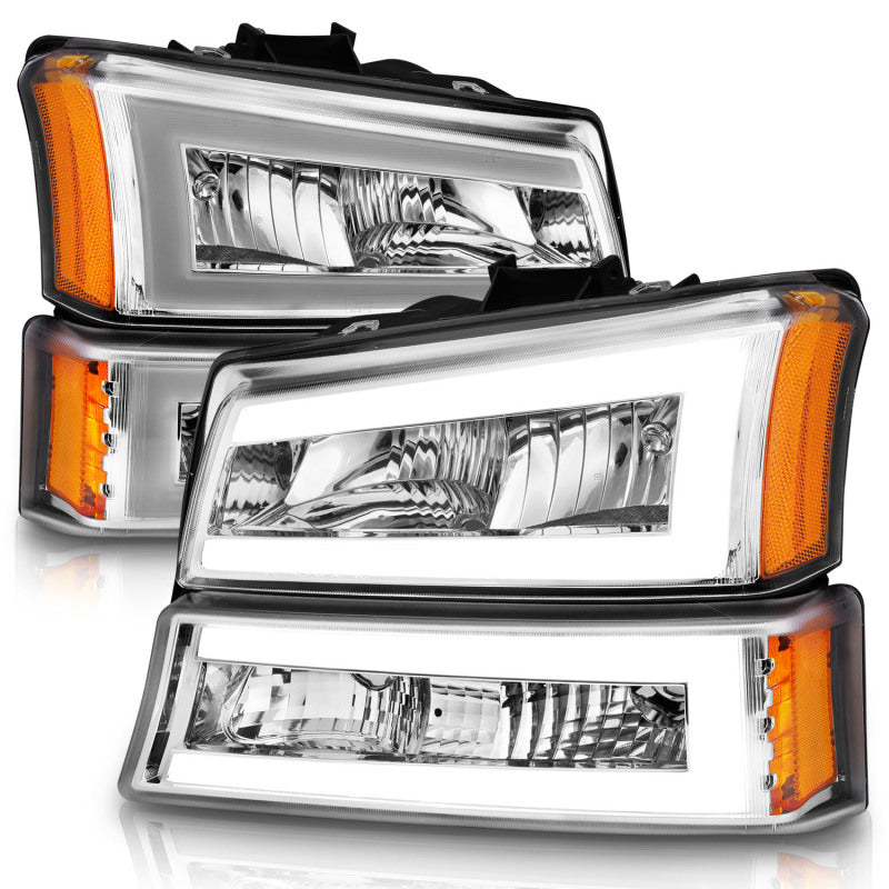 ANZO - Crystal Headlight Set w/ LED Light Bar Style; Chrome Housing; Clear Lens; Pair - 111502 - MST Motorsports