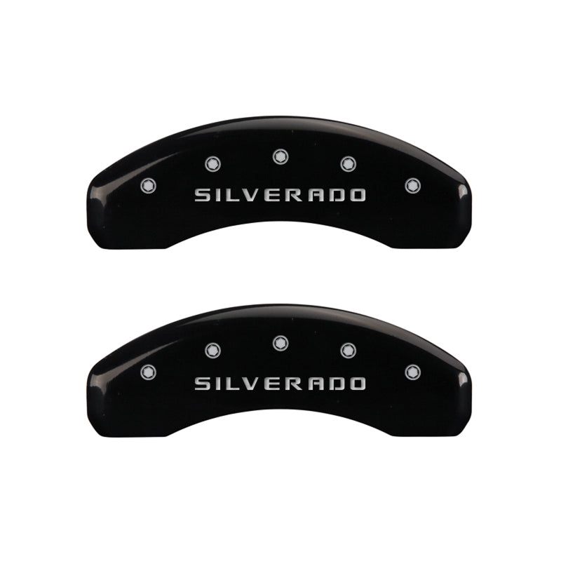 MGP - MGP 4 Caliper Covers Engraved Front & Rear Silverado Black finish silver ch - 14005SSILBK - MST Motorsports