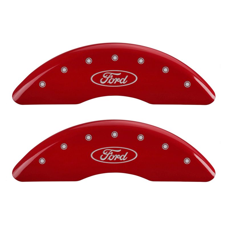 MGP - MGP 4 Caliper Covers Engraved Front & Rear Oval logo/Ford Red finish silver ch - 10235SFRDRD - MST Motorsports