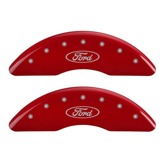 MGP - MGP 4 Caliper Covers Engraved Front & Rear Oval logo/Ford Red finish silver ch - 10235SFRDRD - MST Motorsports