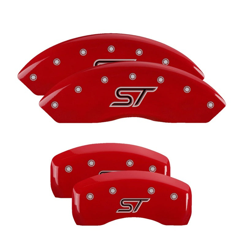 MGP - MGP 4 Caliper Covers Engraved Front & Rear Oval logo/Ford Red finish silver ch - 10235SFRDRD - MST Motorsports