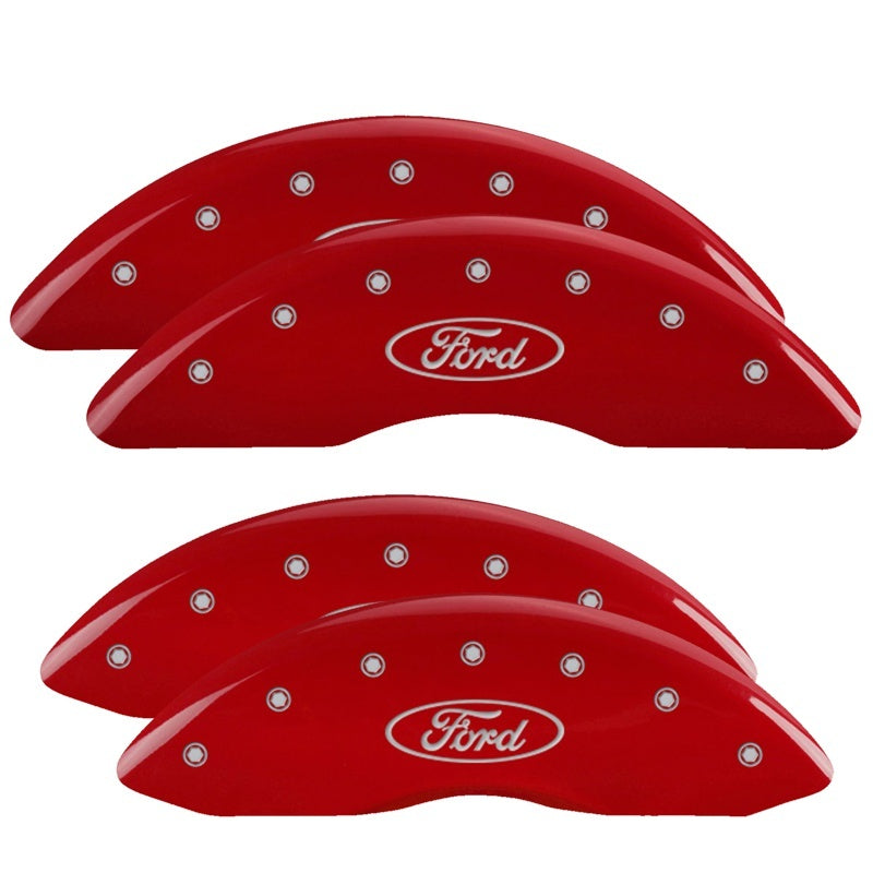 MGP - MGP 4 Caliper Covers Engraved Front & Rear Oval logo/Ford Red finish silver ch - 10235SFRDRD - MST Motorsports