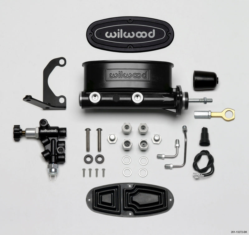 Wilwood - Wilwood HV Tandem M/C Kit w L/H Bracket & Prop Valve - 7/8in Bore Black-W/Push. - Early Mustang - 261-13272-BK - MST Motorsports