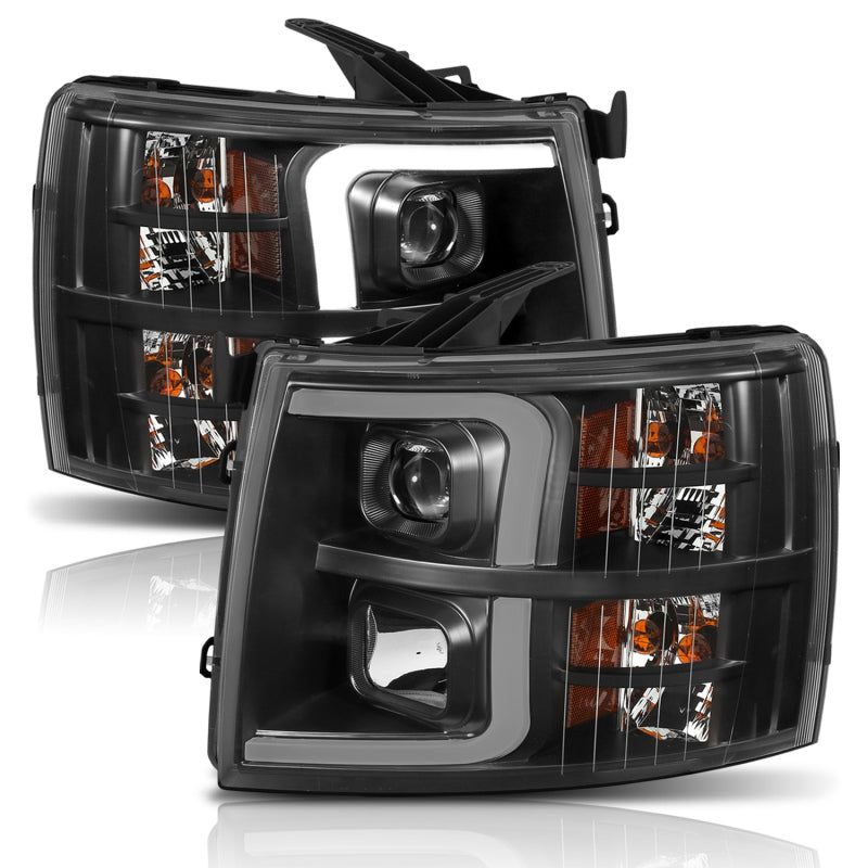 ANZO - Projector Headlights w/ Plank Style Switchback Black w/ Amber - 111410 - MST Motorsports