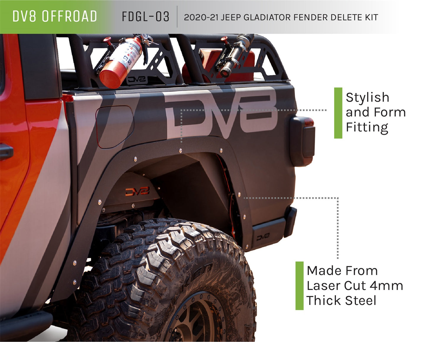 DV8 Offroad - FDGL-03 20-22 JEEP GLADIATOR JT FENDER DELETE SET FRONT AND REAR - FDGL-03 - MST Motorsports