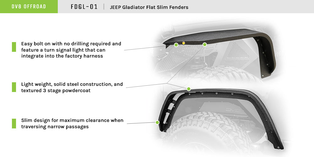 DV8 Offroad - Jeep JT Fender Flares; Slim; Front & Rear - FDGL-01 - MST Motorsports