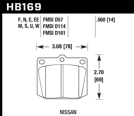 Hawk Performance - Hawk Nissan 810/240Z/260Z/280Z/620 / Toyota Corona/Cressida/Crown/Pickup Blue 9012 Front Race Pads - HB169E.560 - MST Motorsports