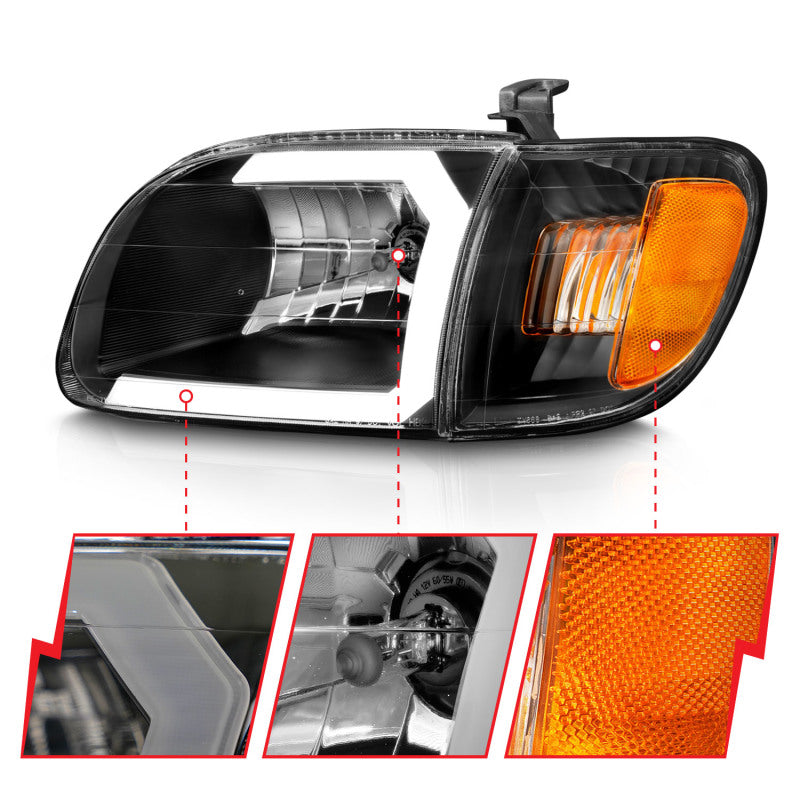 ANZO - Crystal Headlight Set w/ Light Bar Style; Black Housing; Clear Lens; Pair - 111579 - MST Motorsports