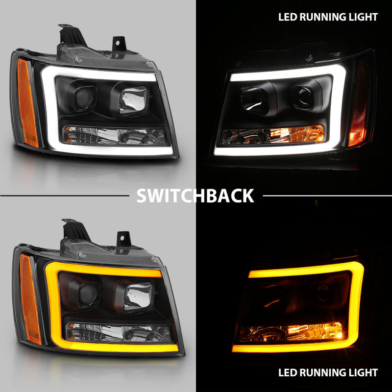 ANZO - Projector Headlights w/ Plank Style Switchback Black w/ Amber - 111402 - MST Motorsports