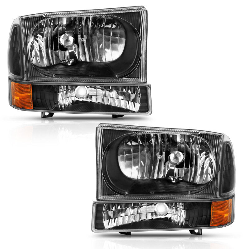 ANZO - ANZO 2000-2004 Ford Excursion Crystal Headlight w/ Corner Light Black Amber (w/o Bulb) - 111457 - MST Motorsports