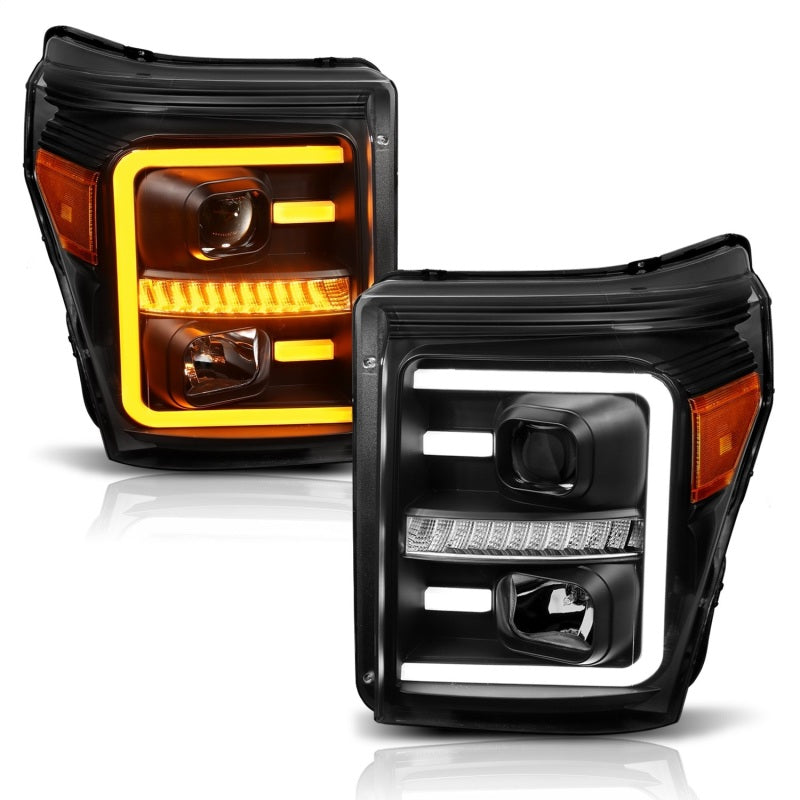 ANZO - Projector Headlights w/ Plank Style Switchback Black w/ Amber - 111406 - MST Motorsports