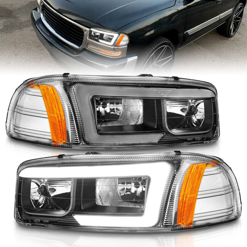 ANZO - Crystal Headlight Set w/ Light Bar Style; Black Housing; Clear Lens; Pair - 111522 - MST Motorsports