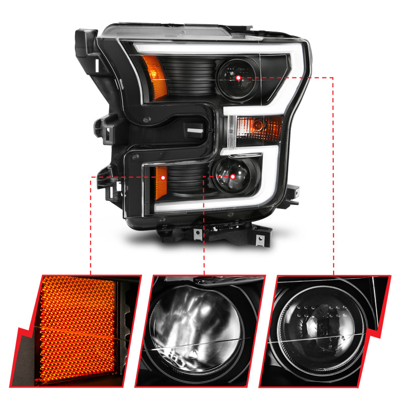 ANZO - Projector Headlights w/ Plank Style Switchback Black w/ Amber - 111357 - MST Motorsports