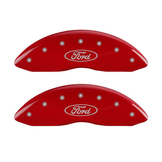 MGP - MGP 4 Caliper Covers Engraved Front & Rear Oval logo/Ford Red finish silver ch - 10219SFRDRD - MST Motorsports