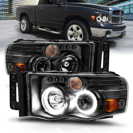 ANZO - Projector Headlights; Black Housing w/ Halo; Clear Lens; Pair - 111490 - MST Motorsports