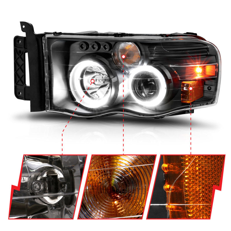 ANZO - Projector Headlights; Black Housing w/ Halo; Clear Lens; Pair - 111490 - MST Motorsports