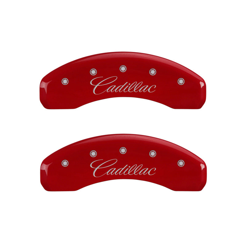 MGP - MGP 4 Caliper Covers Engraved Front & Rear Cursive/Cadillac Red finish silver ch - 35015SCADRD - MST Motorsports