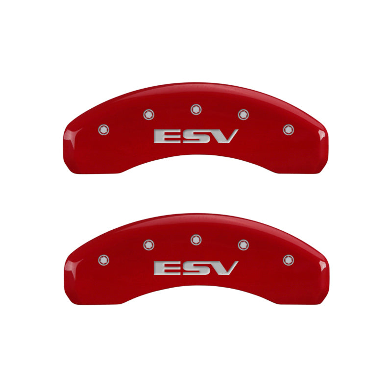 MGP - MGP 4 Caliper Covers Engraved Front Escalade Engraved Rear ESV Red finish silver ch - 35015SESVRD - MST Motorsports