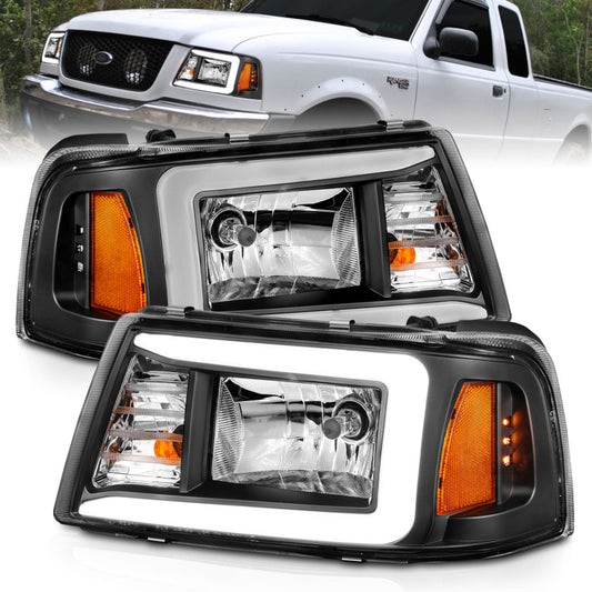 ANZO - Crystal Headlight Set w/ Light Bar Style; Black Housing; Clear Lens; Pair - 111511 - MST Motorsports