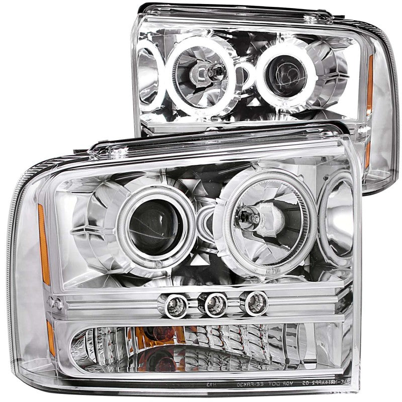 ANZO - Projector Headlight Set w/Halo; Clear Lens; Chrome Housing; Pair; w/1 pc. LED; - 111118 - MST Motorsports