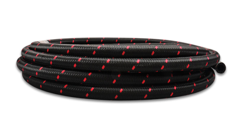 Vibrant - 5ft Roll of Black Red Nylon Braided Flex Hose; AN Size: -12; Hose ID 0.68" - 11992R - MST Motorsports