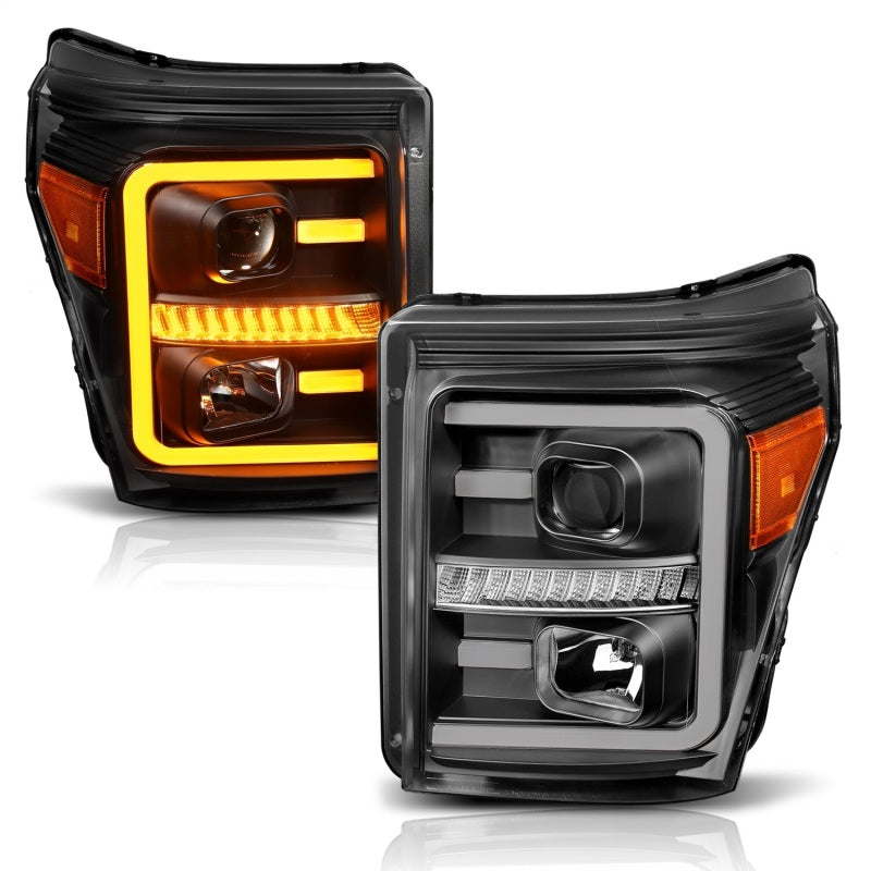 ANZO - Projector Headlights w/ Plank Style Switchback Black w/ Amber - 111406 - MST Motorsports