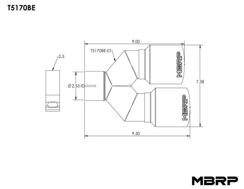 MBRP - 2.5" Inlet Exhaust Tip. T304 Stainless Steel, Burnt End. - T5170BE - MST Motorsports