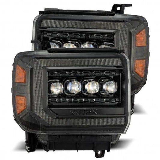 AlphaRex - AlphaRex 14-18 GMC Sierra NOVA LED Proj Headlights Plnk Style Alpha Blk w/Activ Light/Seq Signal/DRL - 880616 - MST Motorsports