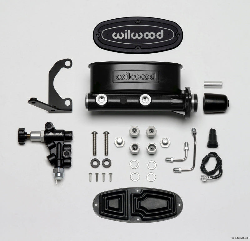 Wilwood - Wilwood HV Tandem M/C Kit w L/H Bracket & Prop Valve - 1 1/8in Bore Black - 261-13270-BK - MST Motorsports