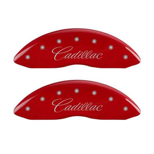 MGP - MGP 4 Caliper Covers Engraved Front & Rear Cursive/Cadillac Red finish silver ch - 35015SCADRD - MST Motorsports