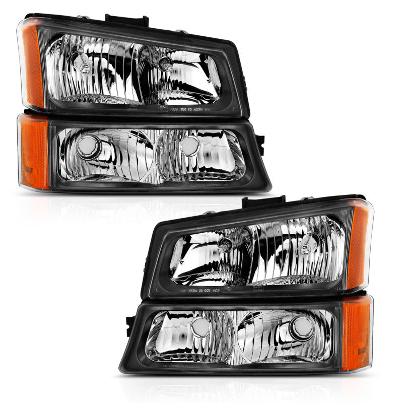 ANZO - ANZO 2003-2006 Chevy Silverado Crystal Headlight w/ Signal Light Black Amber (4 pcs) - 111452 - MST Motorsports