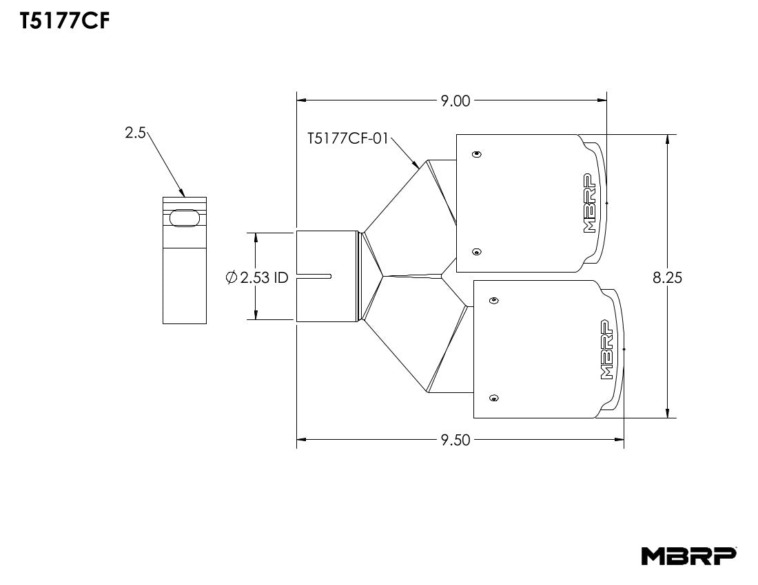 MBRP - 2.5" Inlet; 4.0" OD Dual Out; Carbon Fiber Exhaust Tip. - T5177CF - MST Motorsports