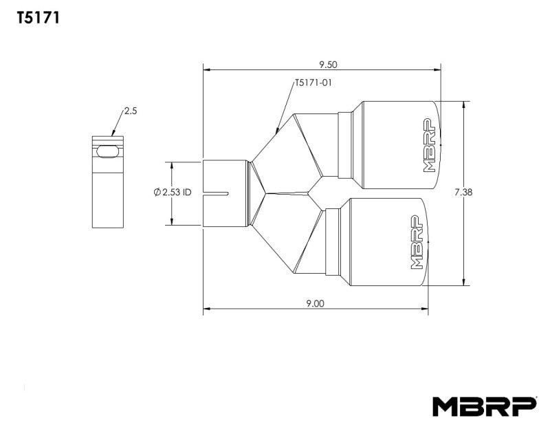 MBRP - 2.5" Inlet Exhaust Tip; T304 Stainless. - T5171 - MST Motorsports